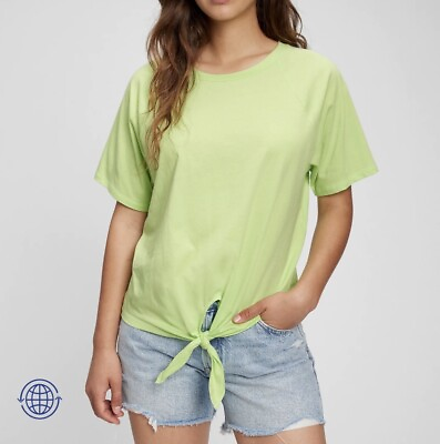 #ad NWT Women’s GAP Green Yellow Vintage Organic Cotton Tie Front T Shirt Medium NEW