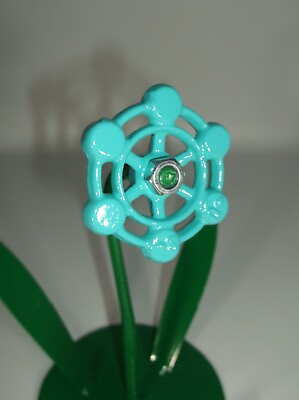 #ad Teal Blue Metal Flower Faucet Flower Metal Art miniature Valentines Gift