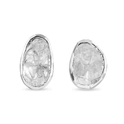 #ad Stud Earrings for Engagement Handmade 925 Silver Real Polki Diamond Ct 0.35 Gift