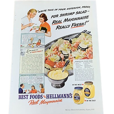 #ad Vintage Color Ephemera Print Ad 1938 Best Foods Hellmann’s Real Mayonnaise