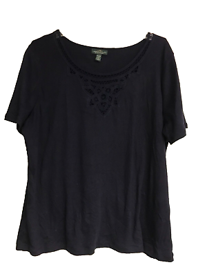 #ad LRL Lauren Jeans Co. 3X T Shirt Navy 100% Cotton Crocheted 3XL