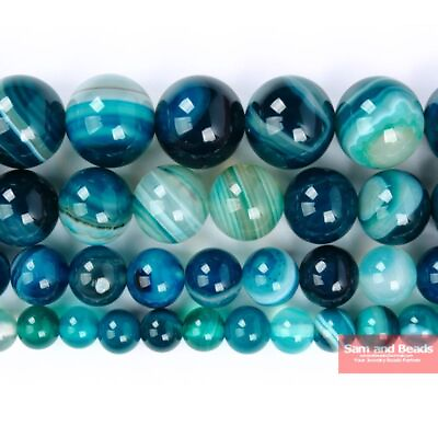#ad Blue Zircon Stripe Beads Natural Peacock Stones Loose Bead 12MM DIY Jewelry