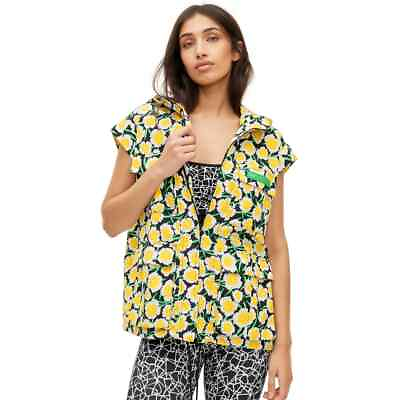 #ad Nylon Packable Yellow Poppy Short Sleeve Hooded Vest DVF Diane Furstenberg NWT