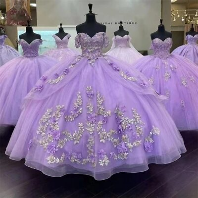 #ad Lilac Quinceanera Dresses Off Shoulder Flowers Appliques Plus Size Party Dress
