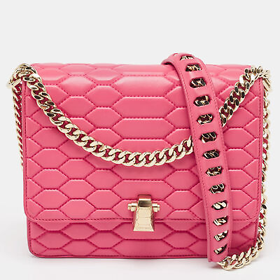 #ad Roberto Cavalli Dark Pink Quilted Leather Hera Shoulder Bag