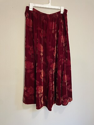 #ad Coldwater Creek Skirt Women Petite 14 Maxi Velvet Rayon Silk Rose Flowy