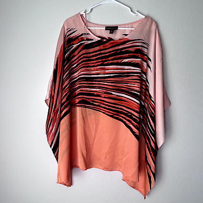 #ad Dana Buchman Shirt Women 2x Slippery Polyester Poncho Multicolor Striped Top