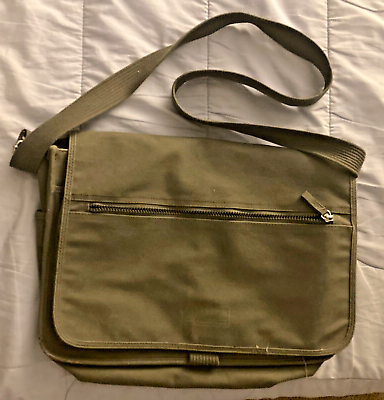 #ad Army Green Cotton Canvas Cross Body Messenger Bag Satchel
