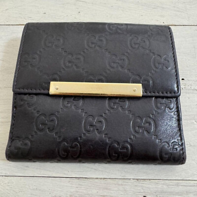 #ad GUCCI Vintage GG Leather Bi fold Compact Wallet Dark Brown Auth 629
