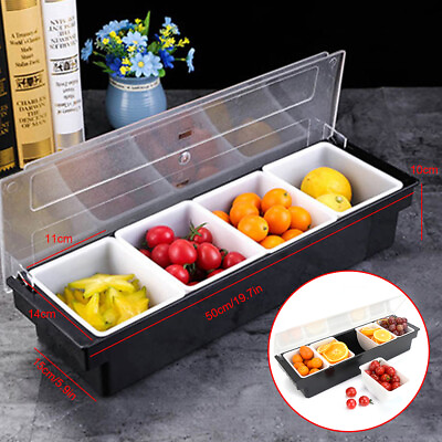 #ad 3 4 5 Compartment Fruit Caddy Tray Salad Bar Condiment Dispenser Plastic w Lid