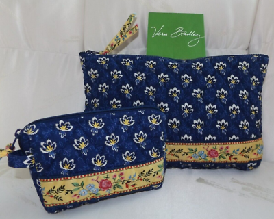 #ad VERA BRADLEY Large amp; Small Cosmetic Case Vintage Maison Blue Excellent Cond.
