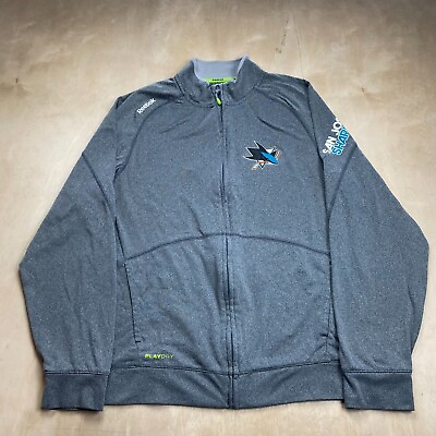 #ad Reebok NHL San Jose Sharks Medium Grey Full Zip Sweatshirt Hockey Ice Collection