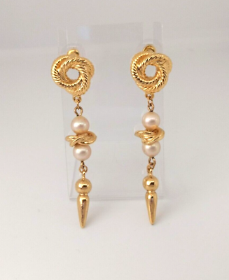 #ad Unbranded Dangal Earrings Smooth Textured Gold Tone Faux Pearl Pierced Modern