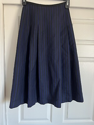#ad Vintage Ann Taylor Black Pleated Lined Wool Skirt Sz 4 Blue black