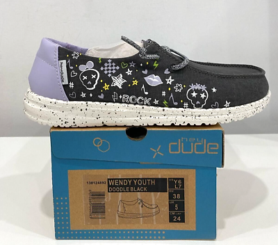 #ad Hey Dude Wendy Youth DOODLE BLACK 130124892 EU 38 US Size Youth 6 Women#x27;s 7