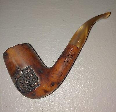 #ad Vintage Prince of Wales Hand Made Carved Lucite Italy Smoking Pipe Brown 6quot; d