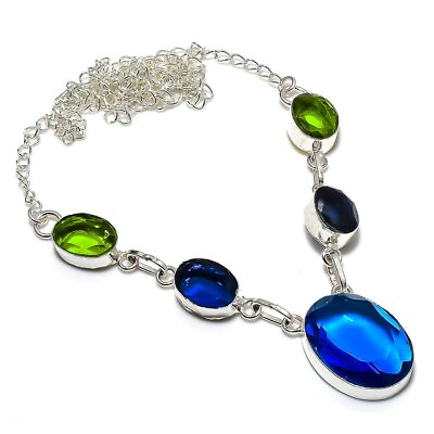 #ad London Blue Topaz Peridot Gemstone 925 Sterling Silver Gift Necklace 18quot; O666
