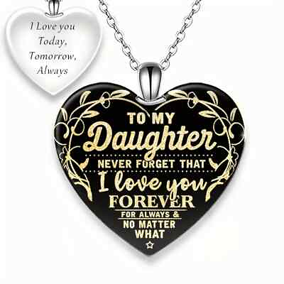 #ad To My Daughter Love Heart Crystal Pendant Black Color Necklace Best Gift Hot New
