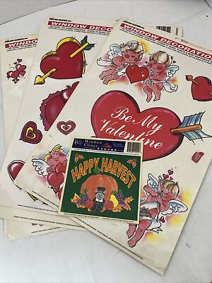 #ad 6 LargeVintage Color Clings Static Window Valentine One Small Harvest