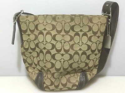 #ad COACH Monogram Hobo Shoulder Handbag Bag Purse Signature Canvas Leather 6076