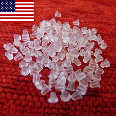 #ad 500Pcs Rubber Earring Backs Soft Plastic Clear Silicone Ear Stoppers Stabilizers