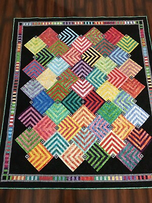 #ad Handmade cotton batik quilt 74quot; x 87quot; #x27;Labyrinth#x27; pattern by JDJ BeColourful 