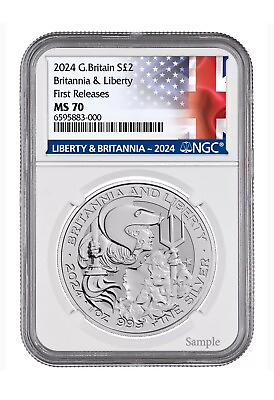 #ad 2024 1oz BRITANNIA amp; LIBERTY In Hand MS70 FIRST RELEASE UK 2£ Awesome🇺🇸🇬🇧