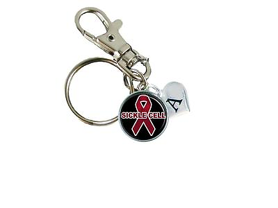 #ad Custom Sickle Cell Anemia Awareness Red Ribbon Silver Key Chain Initial Charms