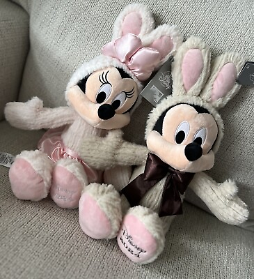 #ad Disney Easter Mickey and Minnie Plush Bunny Dolls New In Hand 2024 Embroidered