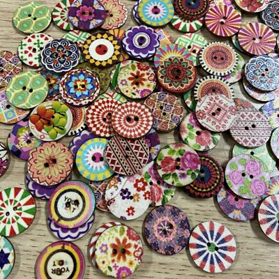 #ad 100pcs Mixed Colors Wood Wooden Buttons for Sewing Decorations DIY Artsamp;Crafts