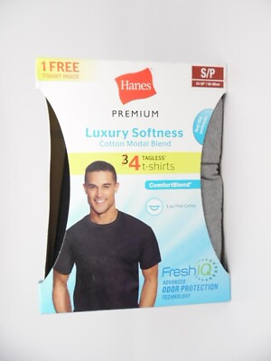 #ad Hanes 4 Pk Men#x27;s Premium Cotton Modal Crew Tee Undershirt Tagless Assorted