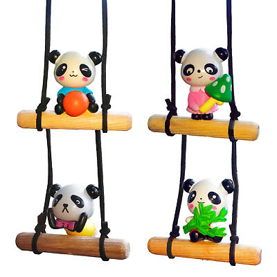 #ad Car Swinging Ornament Cute Panda On Swing Auto Charm for Rearview Hanging Decor