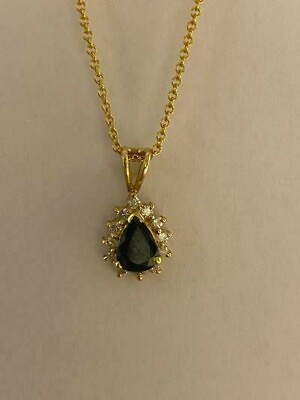 #ad SALE Pear Shaped Genuine Blue Sapphire pendant with Gorgeous Diamond Border