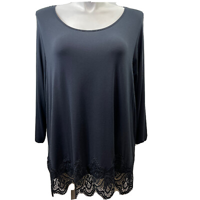#ad Cable amp; Gauge Woman 3X 3 4 Sleeve Knit Top Lace Hem Shirt Soft Plus Size Tunic