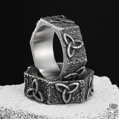 #ad Sculpt Rings™ Viking Damaged Celtic Knot Stainless Steel Punk Ring Rugged