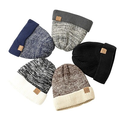 #ad New Unisex Two Tone Winter Hats Add Fur Lined Men And Women Fashion Warm Beanie