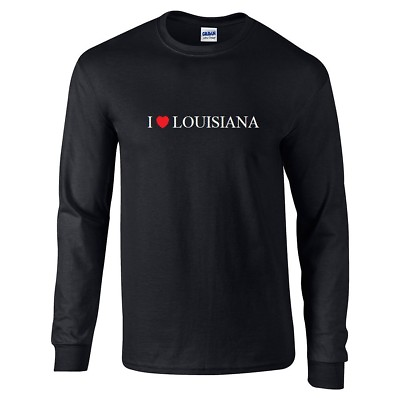 #ad I Love LOUISIANA Cotton T Shirt Black White Red Heart Long Sleeve Shirt S 5XL