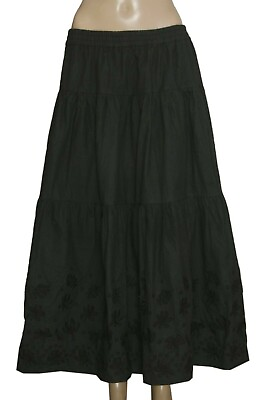 #ad Skall Studio Embroidered Skirt Black Elastic Waistband Cotton Maxi New Medium M