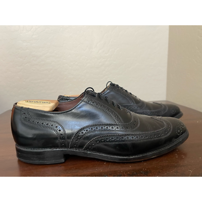 #ad Allen Edmonds Mens Lloyd Brogue Shoes Black Almond Toe Wingtip Lace Up 10.5B