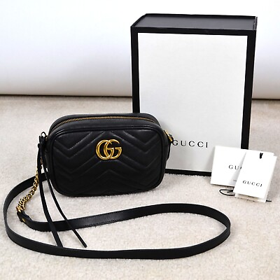 #ad Gucci Marmont GG Mini Black Leather Crossbody Shoulder Bag Handbag Purse