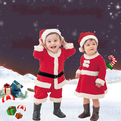 #ad Kids Baby Boys Girls Christmas Xmas Party Santa Claus Costume Outfit Set Hat