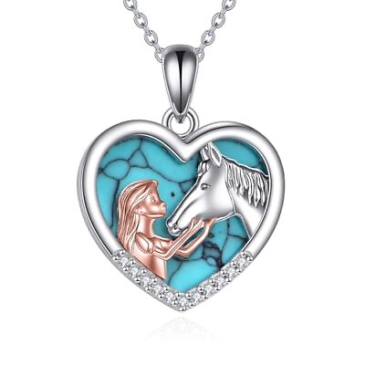 #ad YFN Horse Pendant Necklace Sterling Silver Girls with Turquoise Horse Jewelry...
