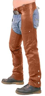 #ad Mens Bikers Style Chaps Jeans Real Cow Leather Motorcycle Trouser Brown Chaps