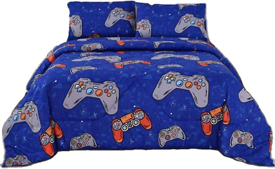 #ad 3PCS Blue Gamer Bedding Sets for Boys Girls Teens and Kids Bed in a Bag Full Si