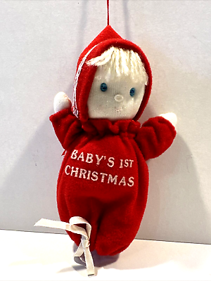 #ad Vintage Russ Berrie amp; Co. BABY#x27;S 1ST CHRISTMAS Doll Hanging Plush Ornament 6.5quot;