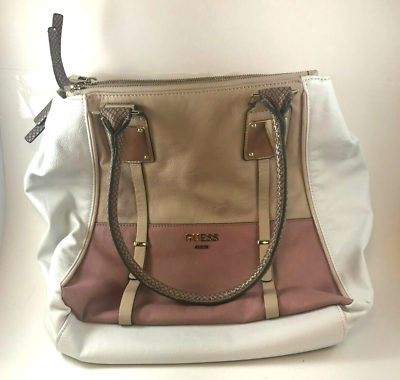 Guess Pink Tan White Tote Style Shoulder Bag Leather Purse $113.00