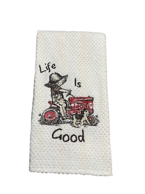 #ad Vintage Tractor Boy Dog Farmhouse kitchen towel decor country gift