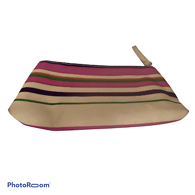#ad 🚀 Makeup Barrel Bag 8quot; x 4quot; w Horizontal Stripes White Pink Green Navy LL6
