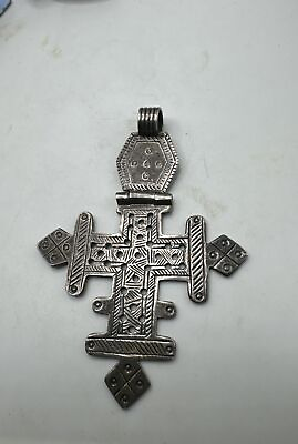 #ad Antique Ethiopian Coptic Hinged Cross In Sterling Silver
