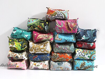 #ad Mix Lot Women#x27;s Cotton Quilted One Zipper Toiletry Bags Cosmetic Makeup Storage